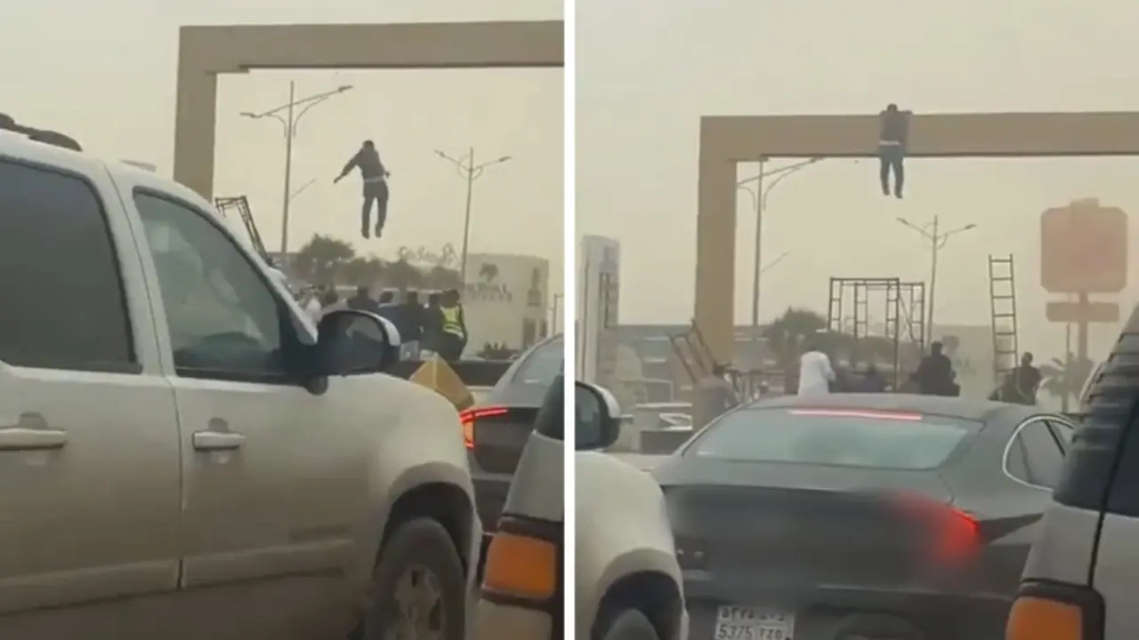 صحيفة المرصد – بالفيديو.. رد فعل مواطنين تفاجأوا بعامل مصري عالق أعلى جسر بعد انهيار السقالة